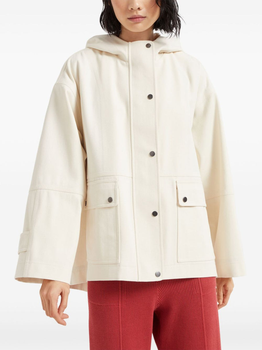 Brunello Cucinelli Hooded Canvas Waterproof Jacket - White