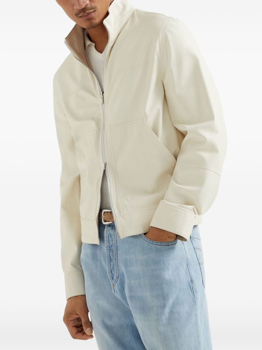 Brunello Cucinelli Reversible Leather Bomber Jacket - Cream