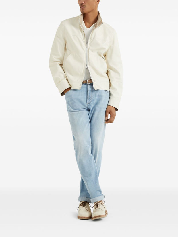 Brunello Cucinelli Reversible Leather Bomber Jacket - Cream
