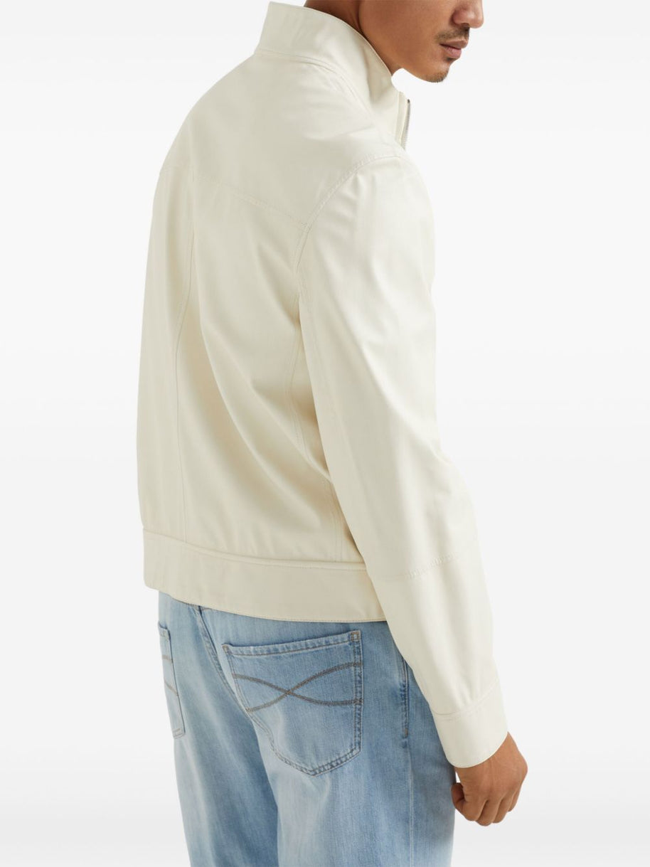 Brunello Cucinelli Reversible Leather Bomber Jacket - Cream