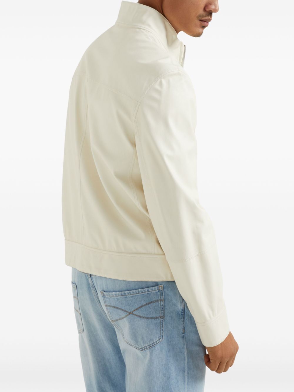 Brunello Cucinelli Reversible Leather Bomber Jacket - Cream