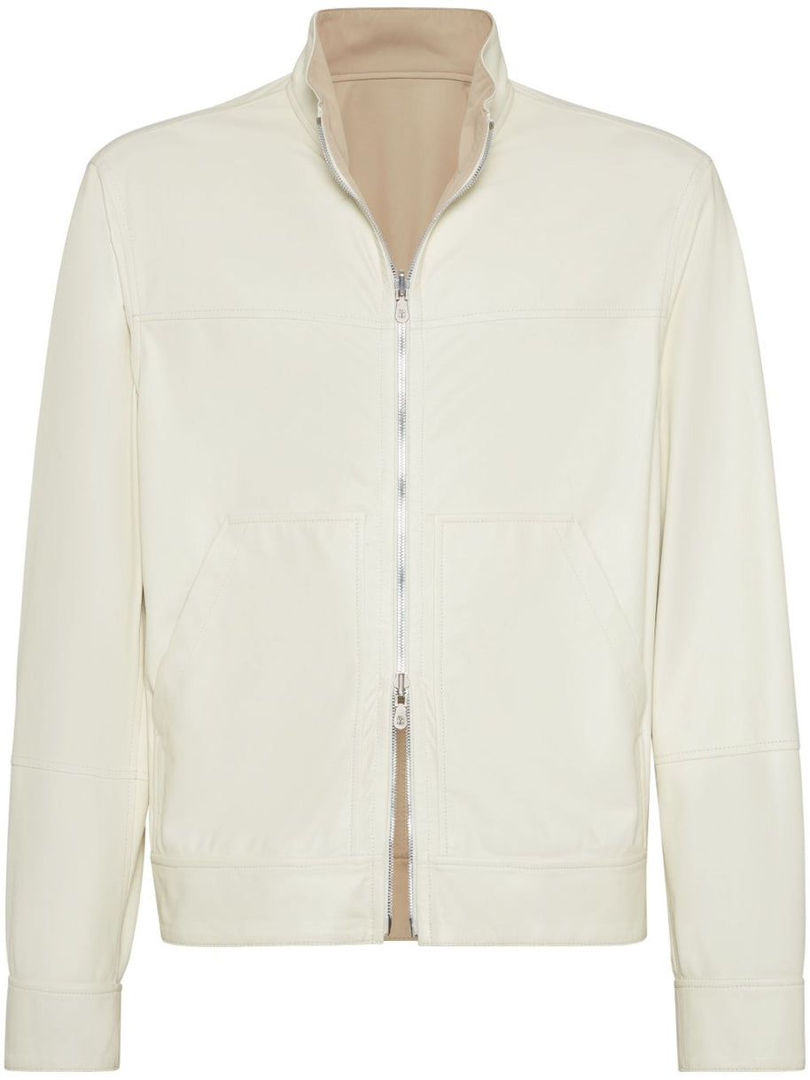 Brunello Cucinelli Reversible Leather Bomber Jacket - Cream