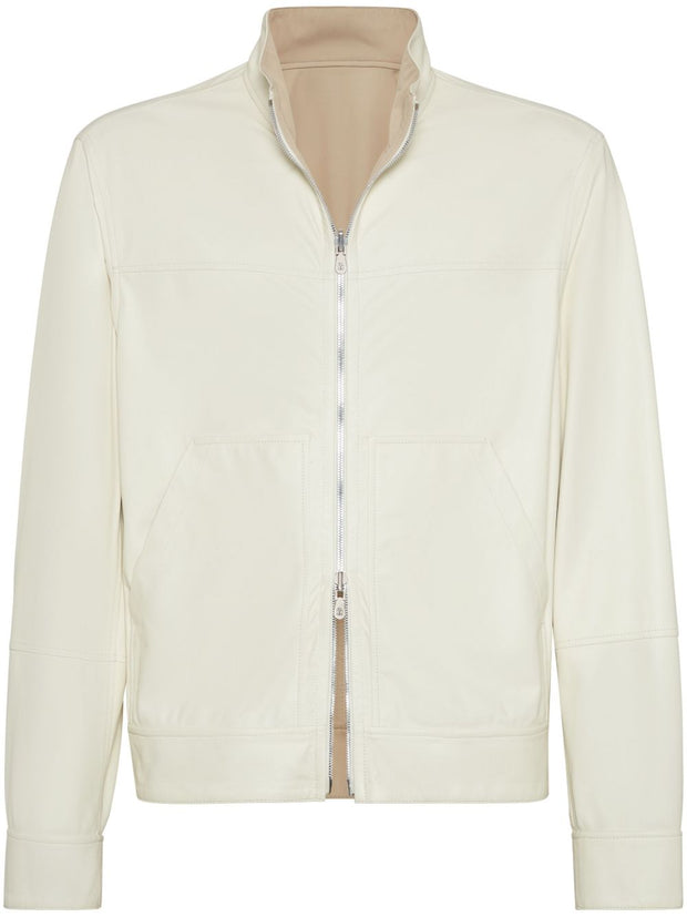 Brunello Cucinelli Reversible Leather Bomber Jacket - Cream