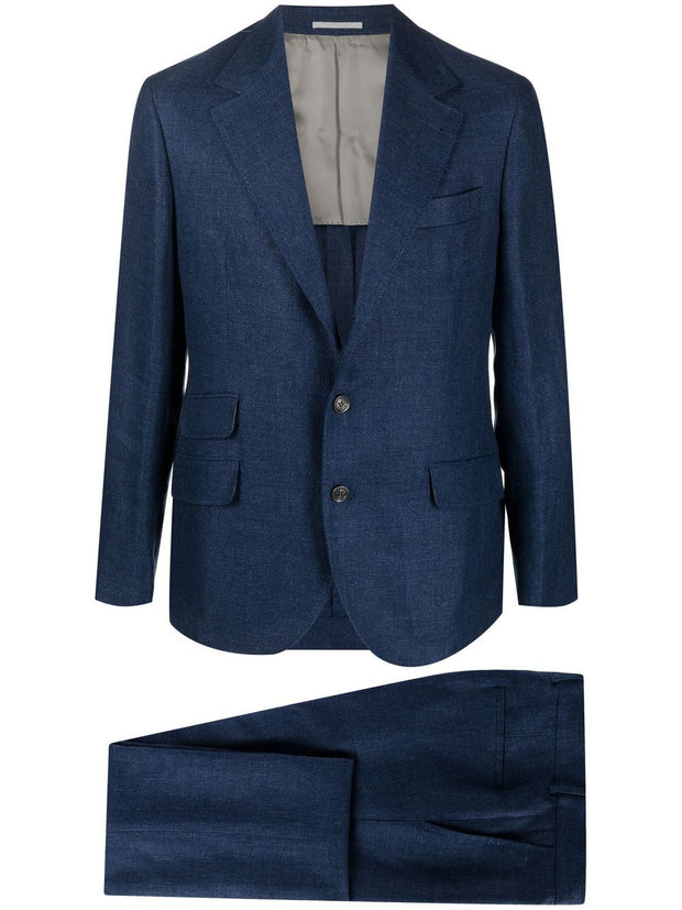 Brunello Cucinelli Linen Leisure Fit Suit - Blue