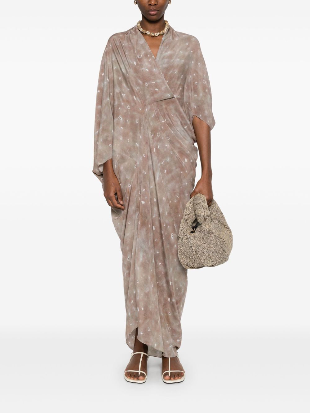 Cortana Silk Long Dress In Beige