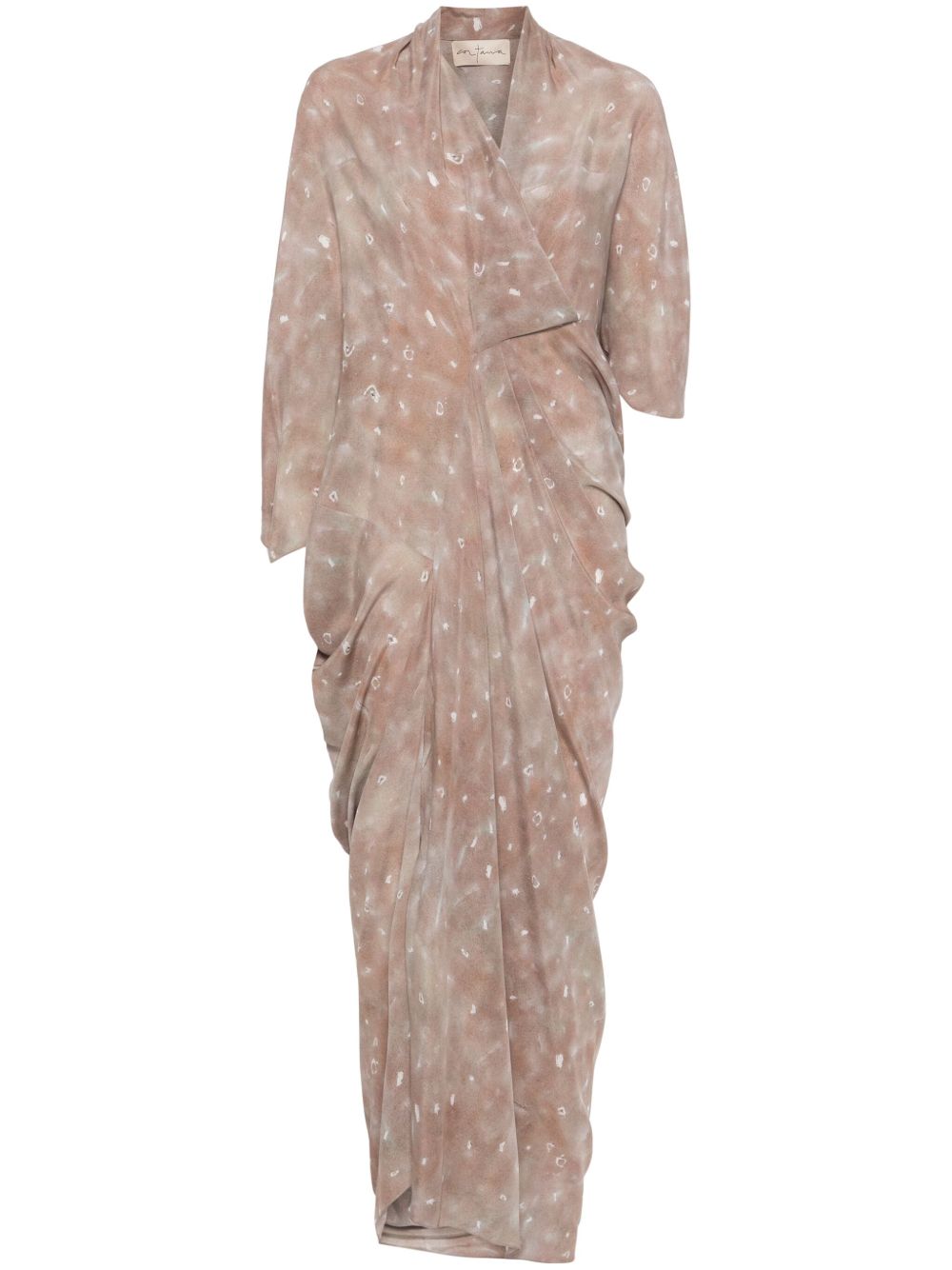 Cortana Silk Long Dress In Beige