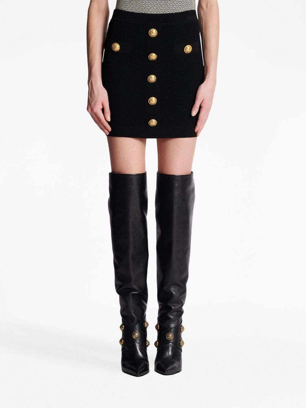 Balmain Button Embellished Knitted Skirt
