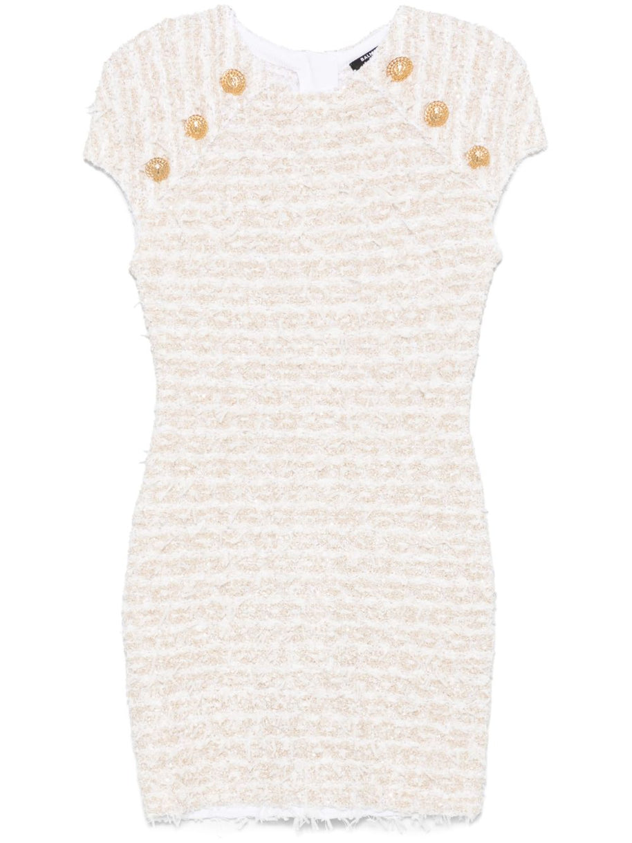 Balmain Tweed Mini Dress In White