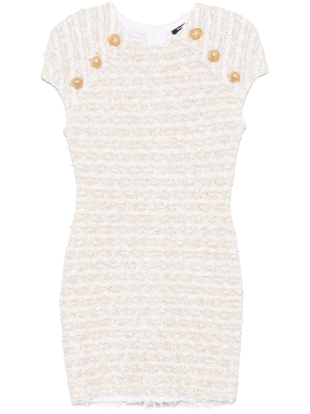 Balmain Tweed Mini Dress In White