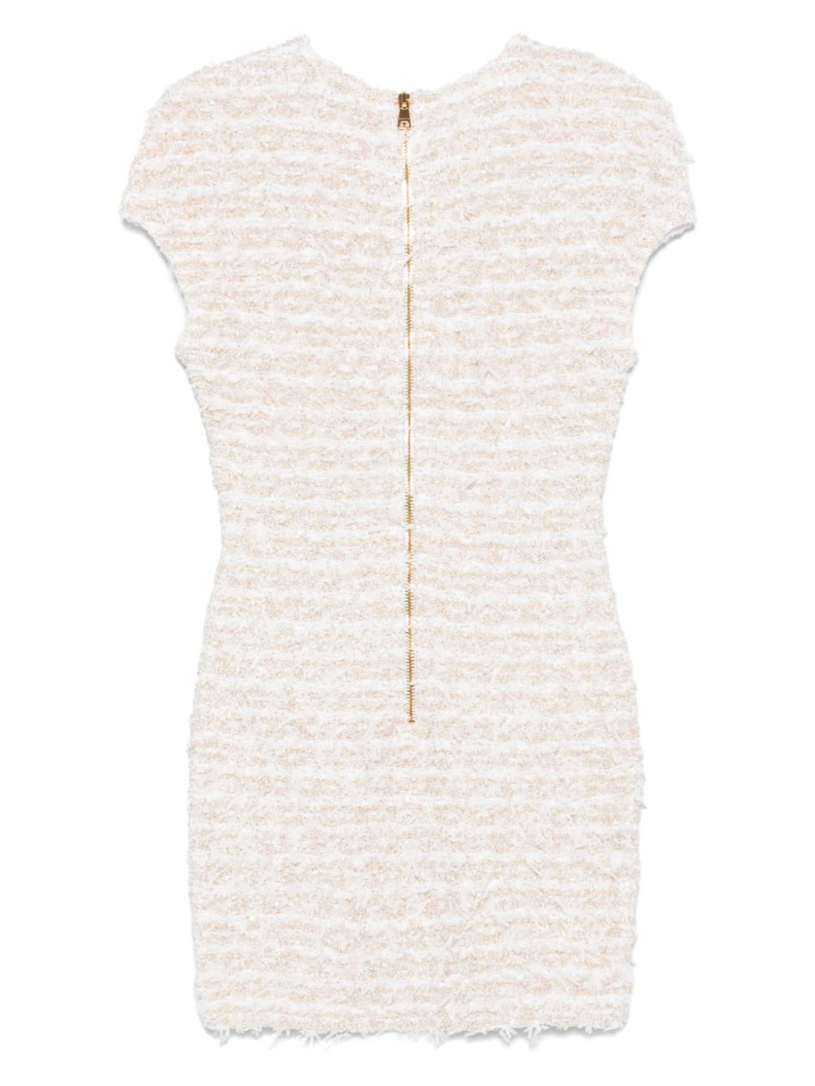 Balmain Tweed Mini Dress In White