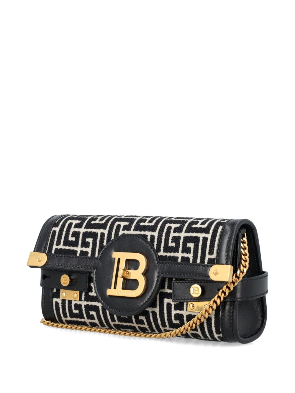 Balmain B-Buzz 23 Jacquard And Leather Clutch Bag In Black