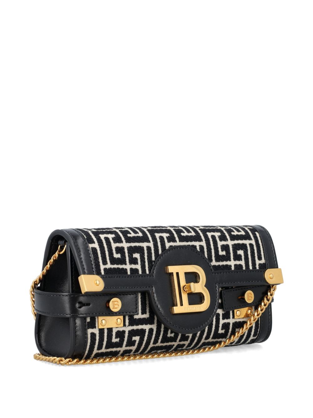 Balmain B-Buzz 23 Jacquard And Leather Clutch Bag In Black