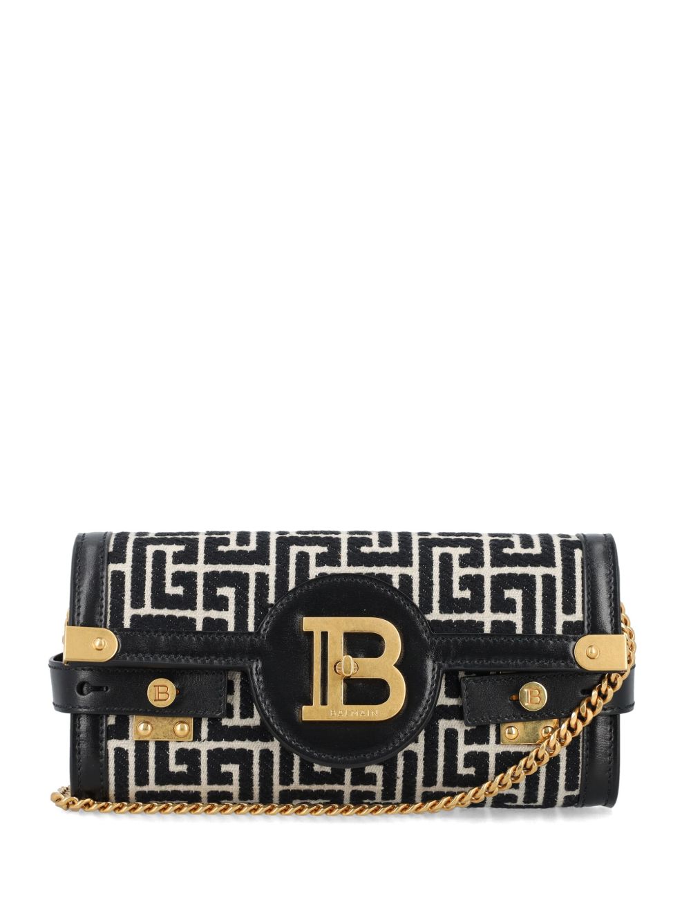 Balmain B-Buzz 23 Jacquard And Leather Clutch Bag In Black