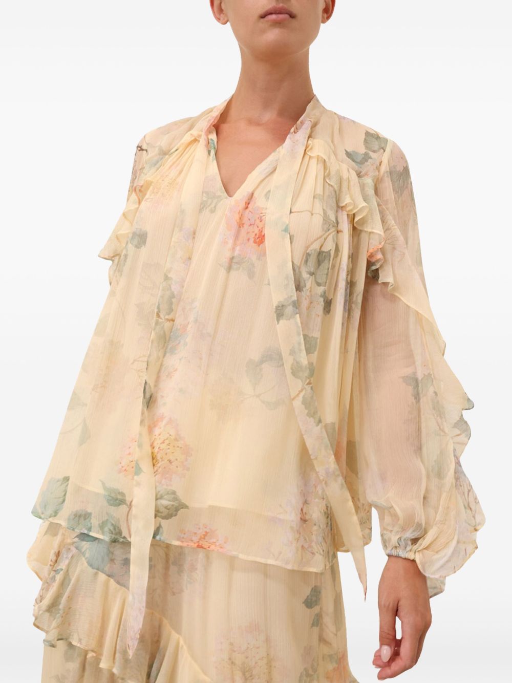 Zimmermann Floral Print Top With Ruffle Detail