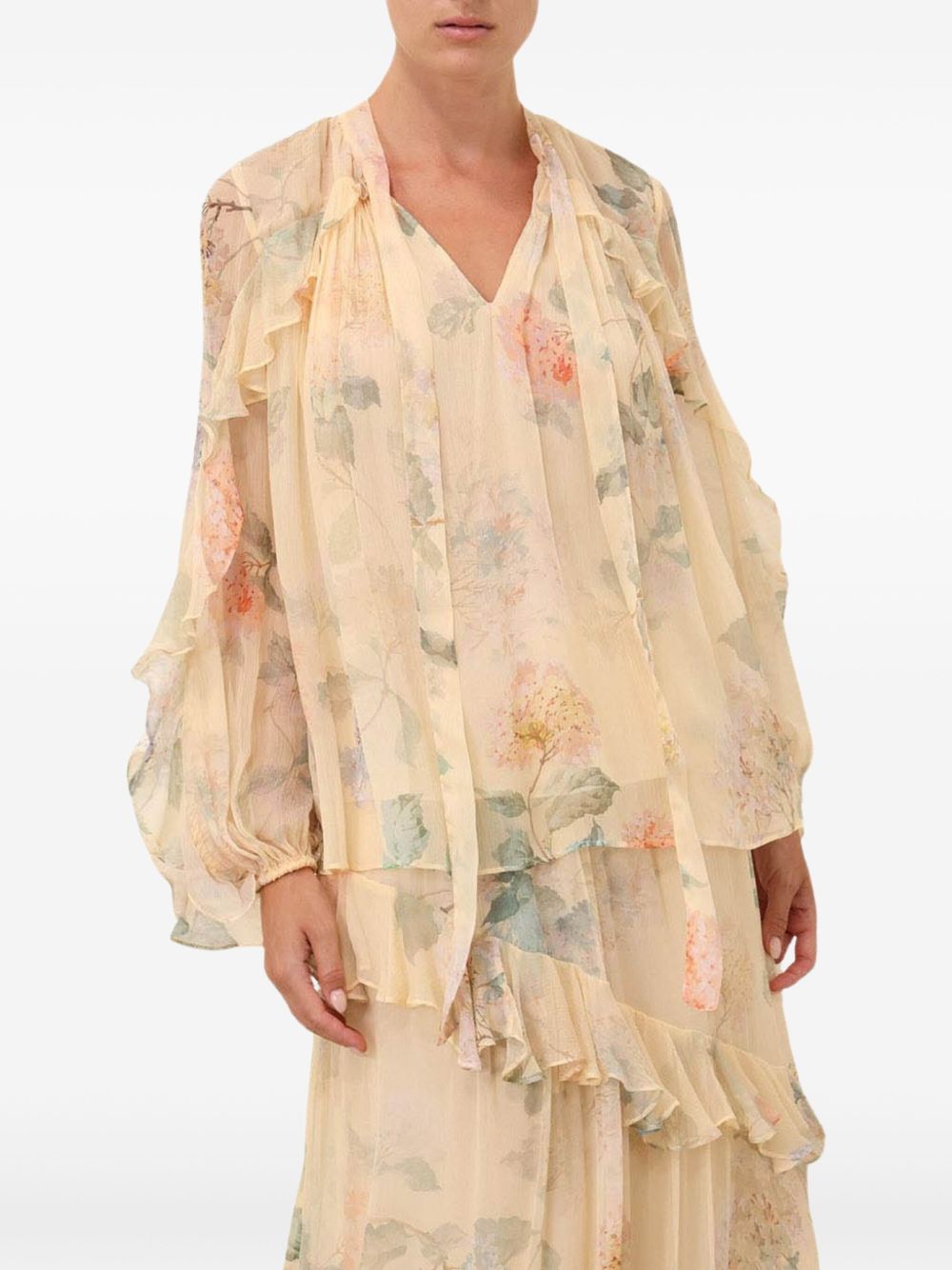 Zimmermann Floral Print Top With Ruffle Detail