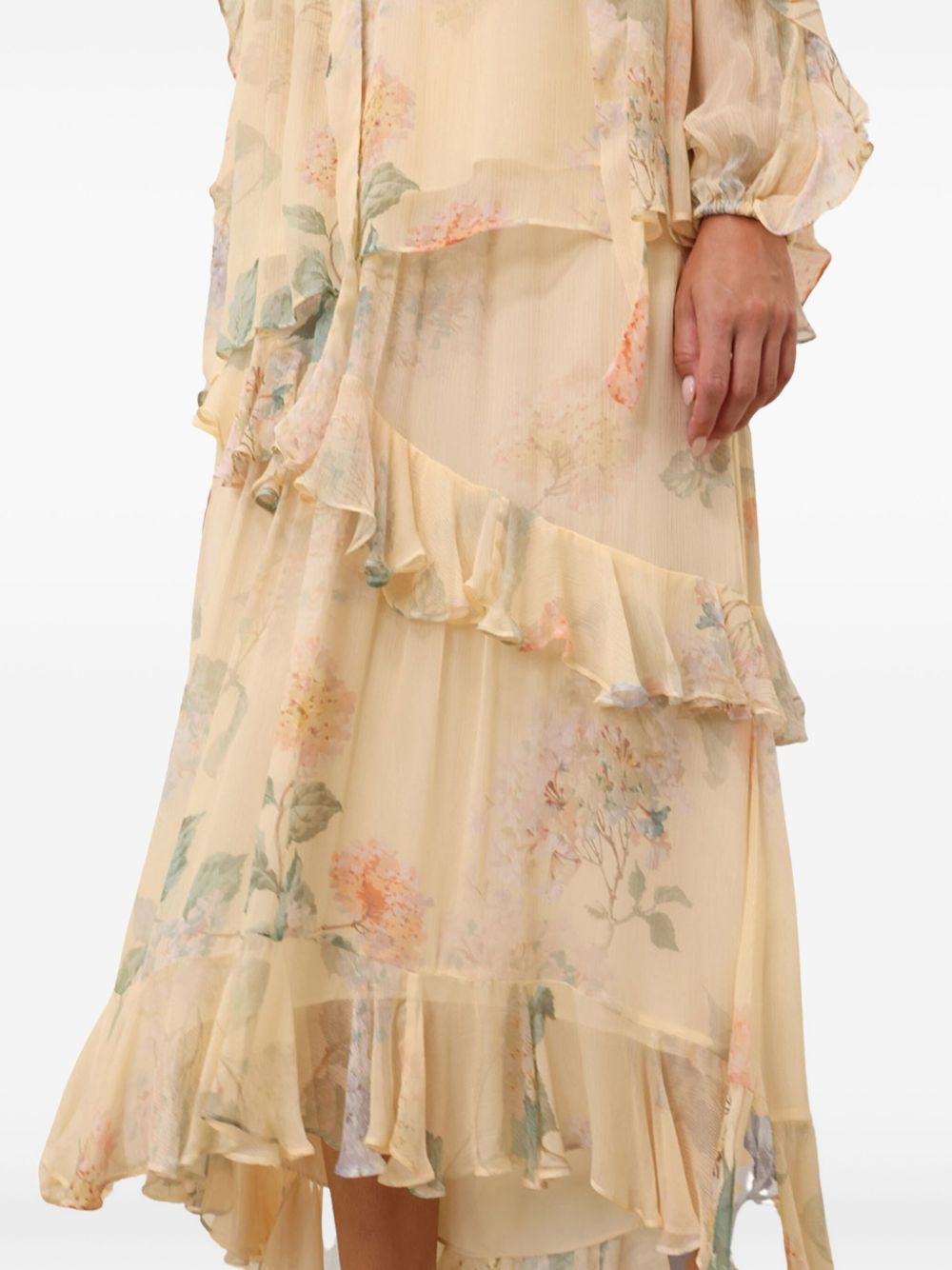 Zimmermann Floral Midi Skirt With Ruffle Detail