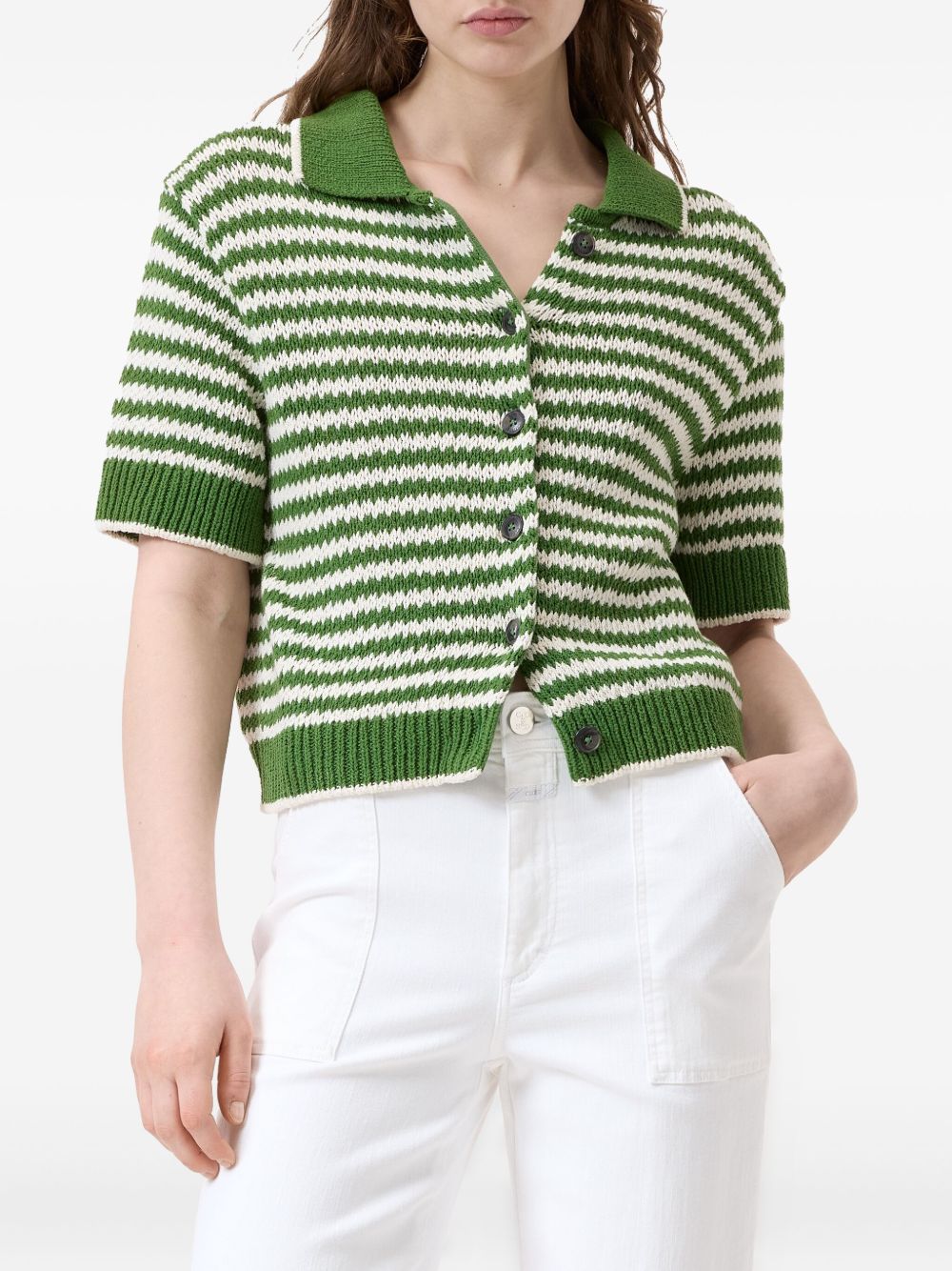 Closed Striped Cotton Sweater in Green