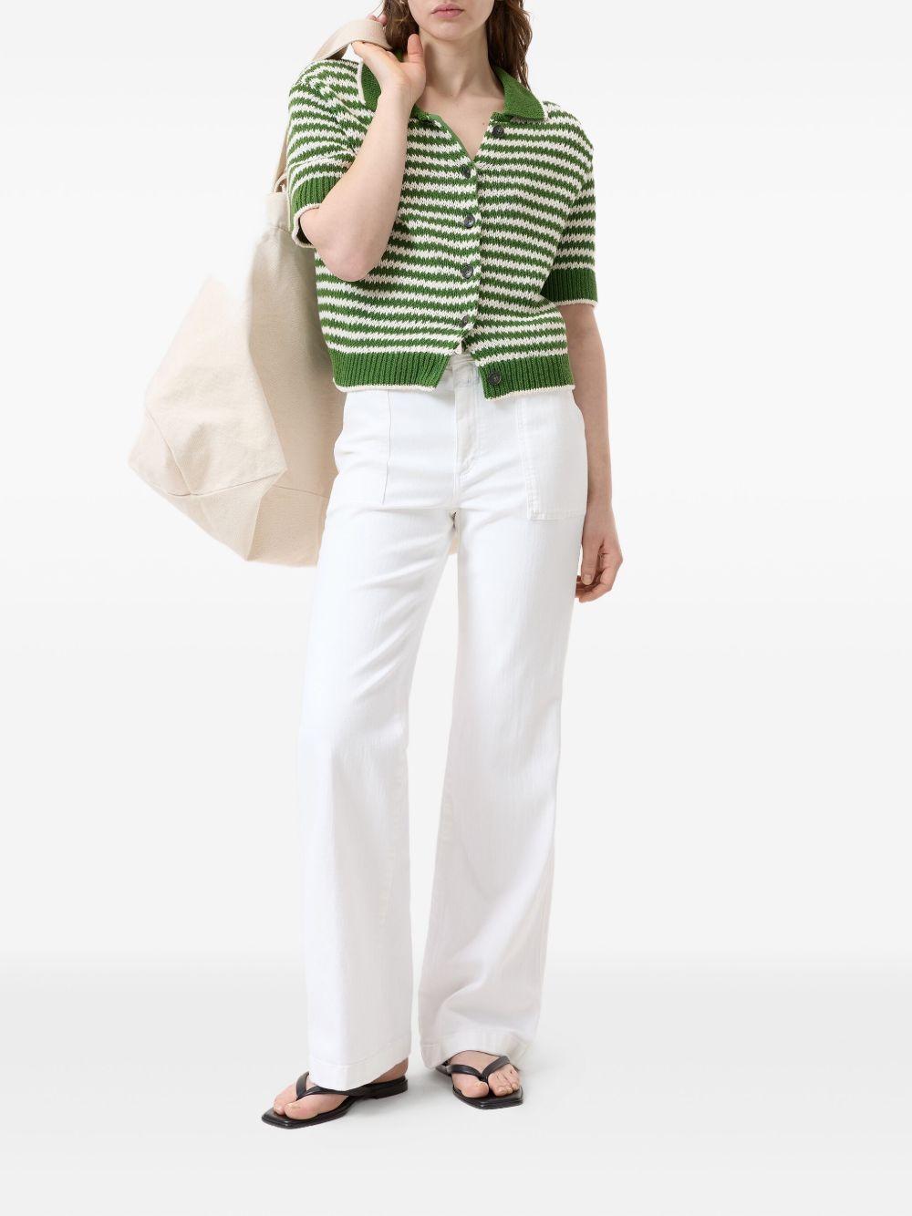 Closed Striped Cotton Sweater in Green