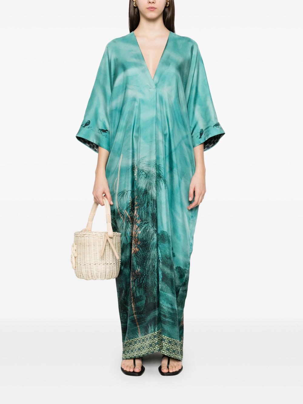 Pierre Louis Mascia Silk Maxi Dress In Clear Blue