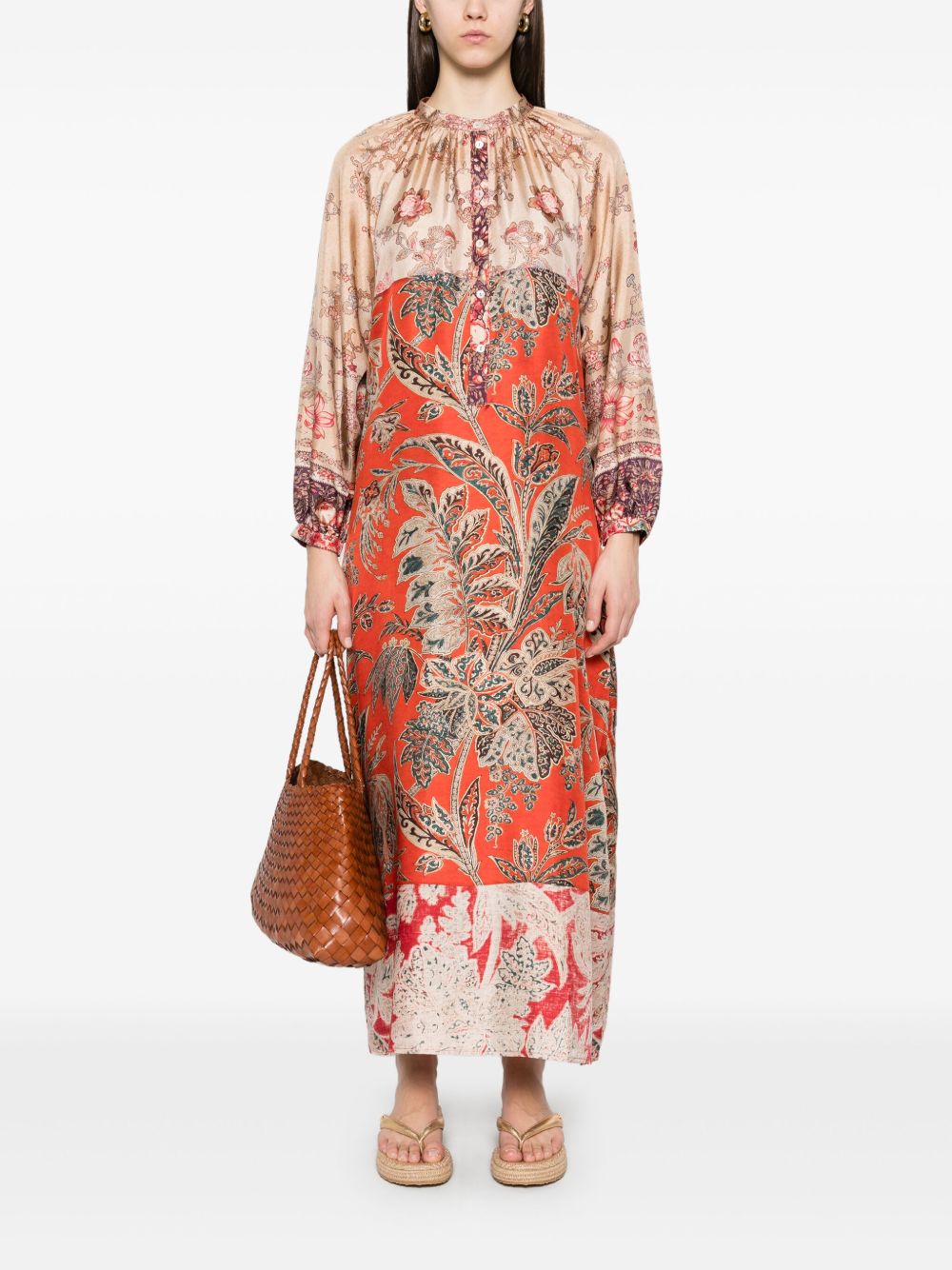 Pierre Louis Mascia Silk Maxi Dress In Brown