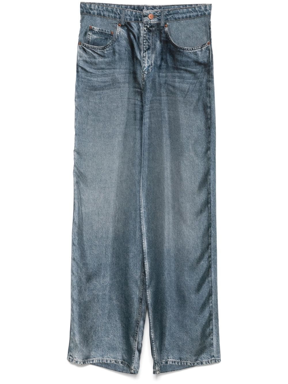 Pierre Louis Mascia Printed Denim Effect Silk Pants In Blue