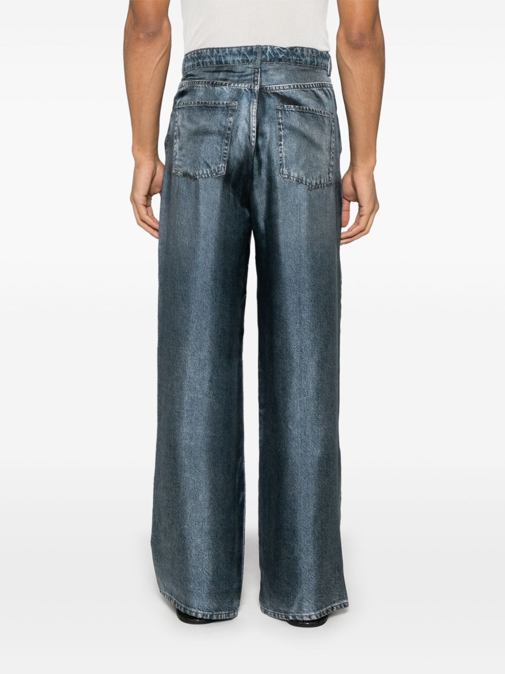 Pierre Louis Mascia Printed Denim Effect Silk Pants In Blue