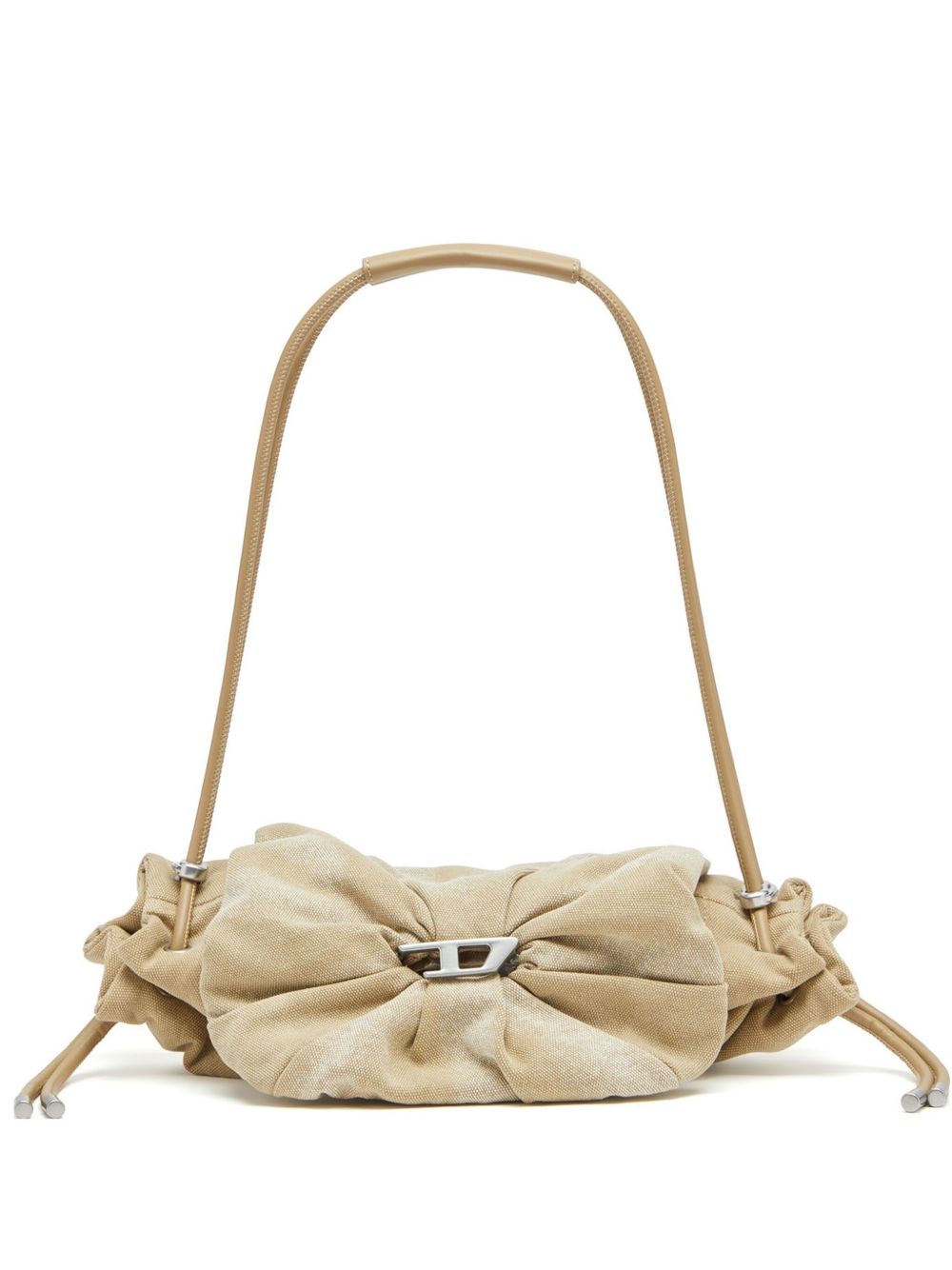 Diesel Scrunch-D Small Canvas Shoulder Bag In Beige