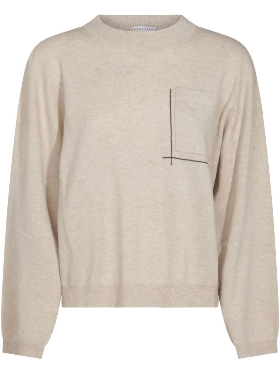 Brunello Cucinelli Silk And Wool Blended Sweater - Beige
