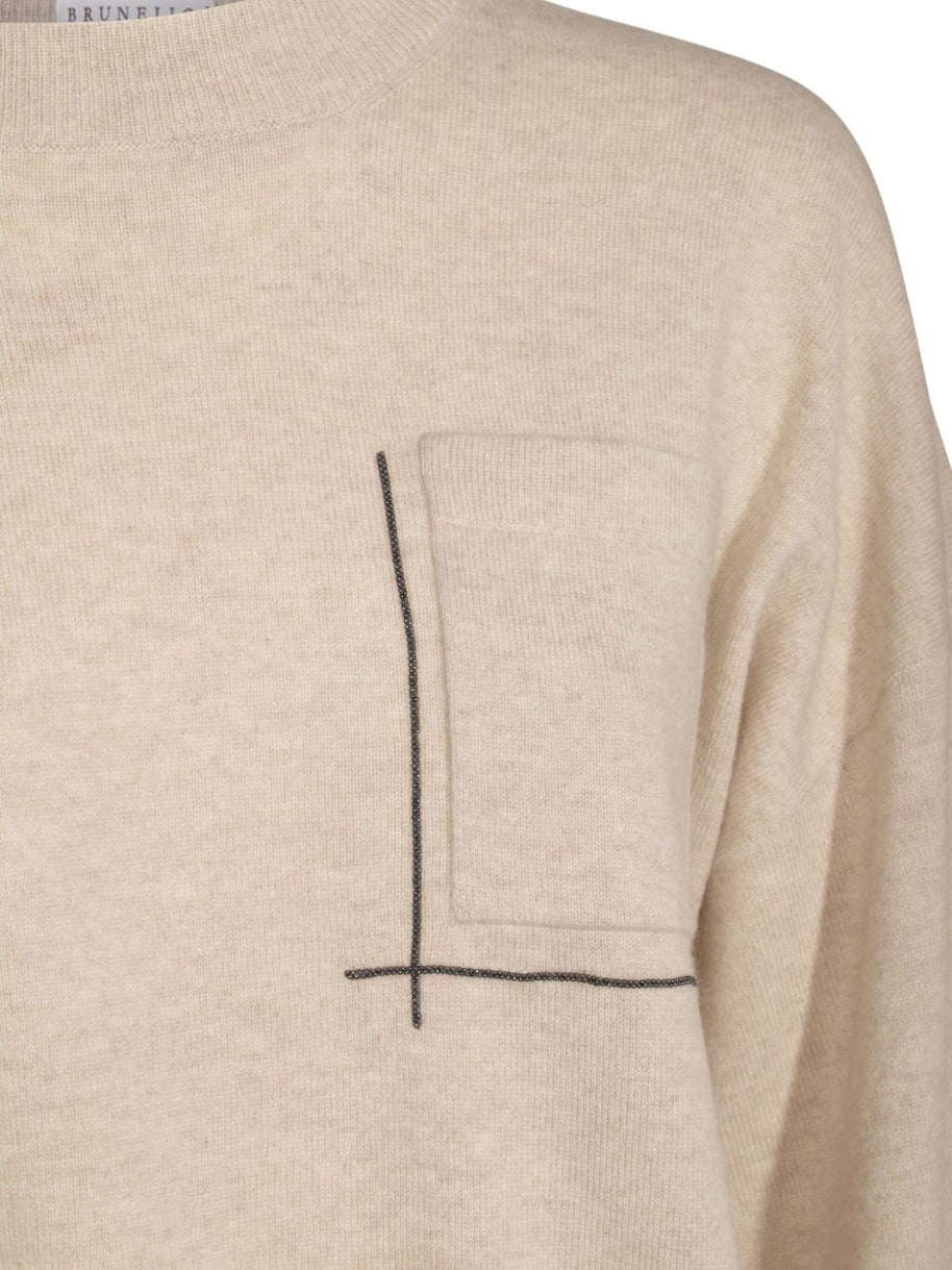 Brunello Cucinelli Silk And Wool Blended Sweater - Beige