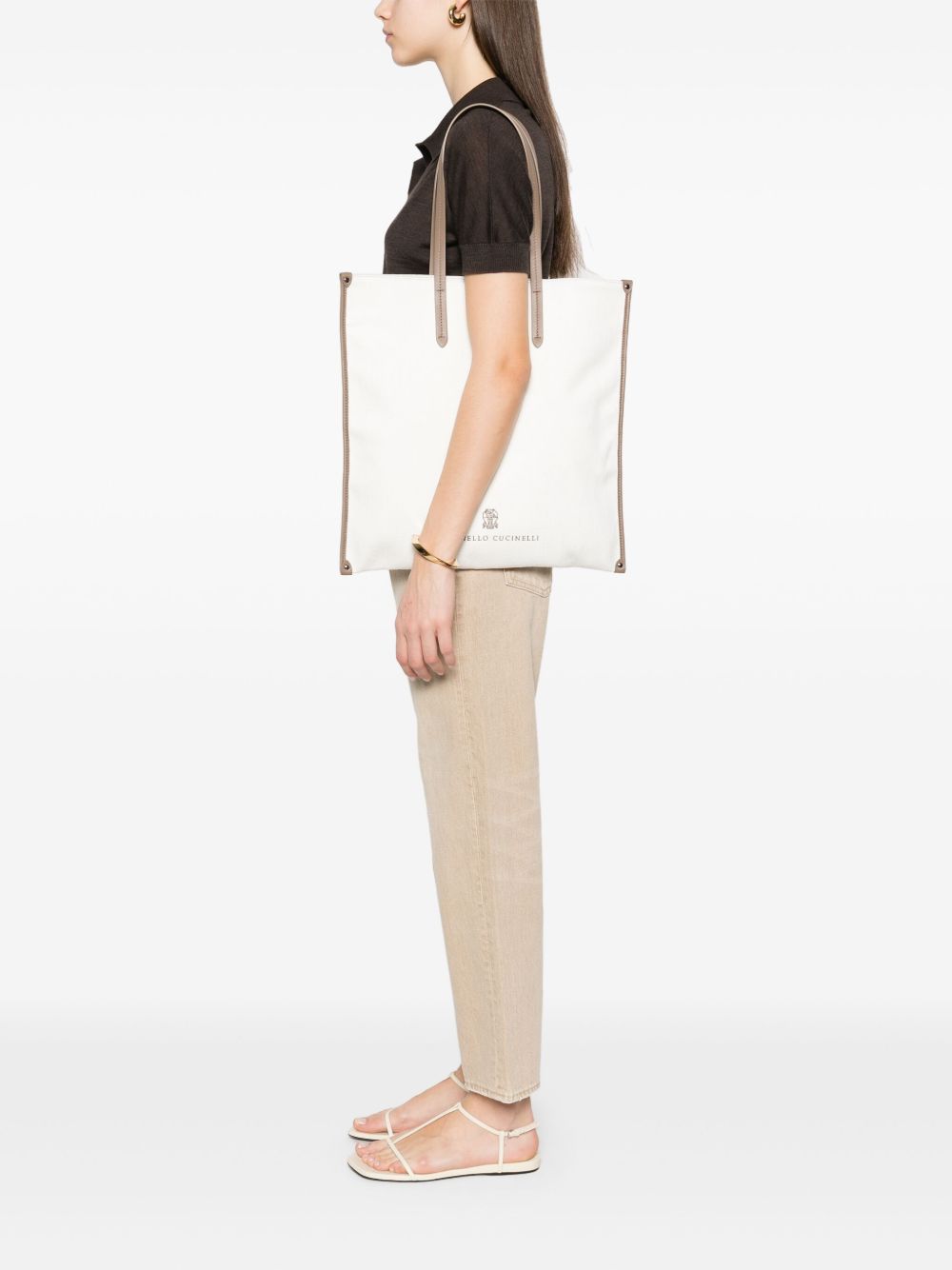 Brunello Cucinelli Cotton And Linen Tote Bag In White