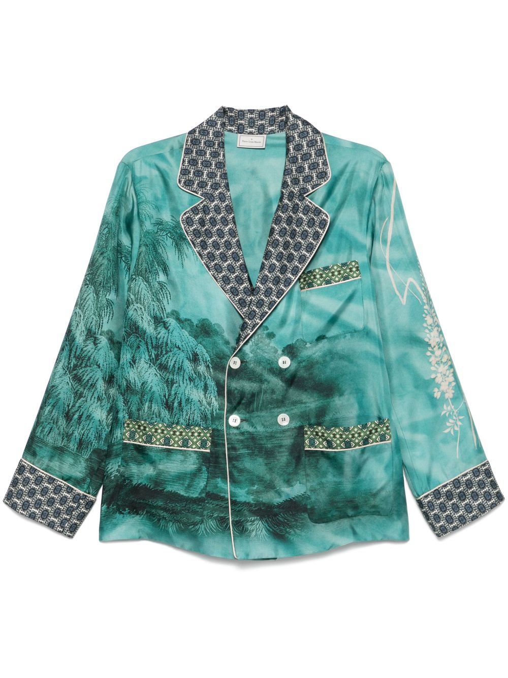 Pierre Louis Mascia Silk Double Breasted Jacket In Blue