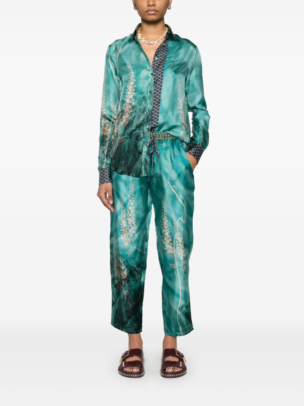 Pierre Louis Mascia Aloe Silk Trousers In Blue