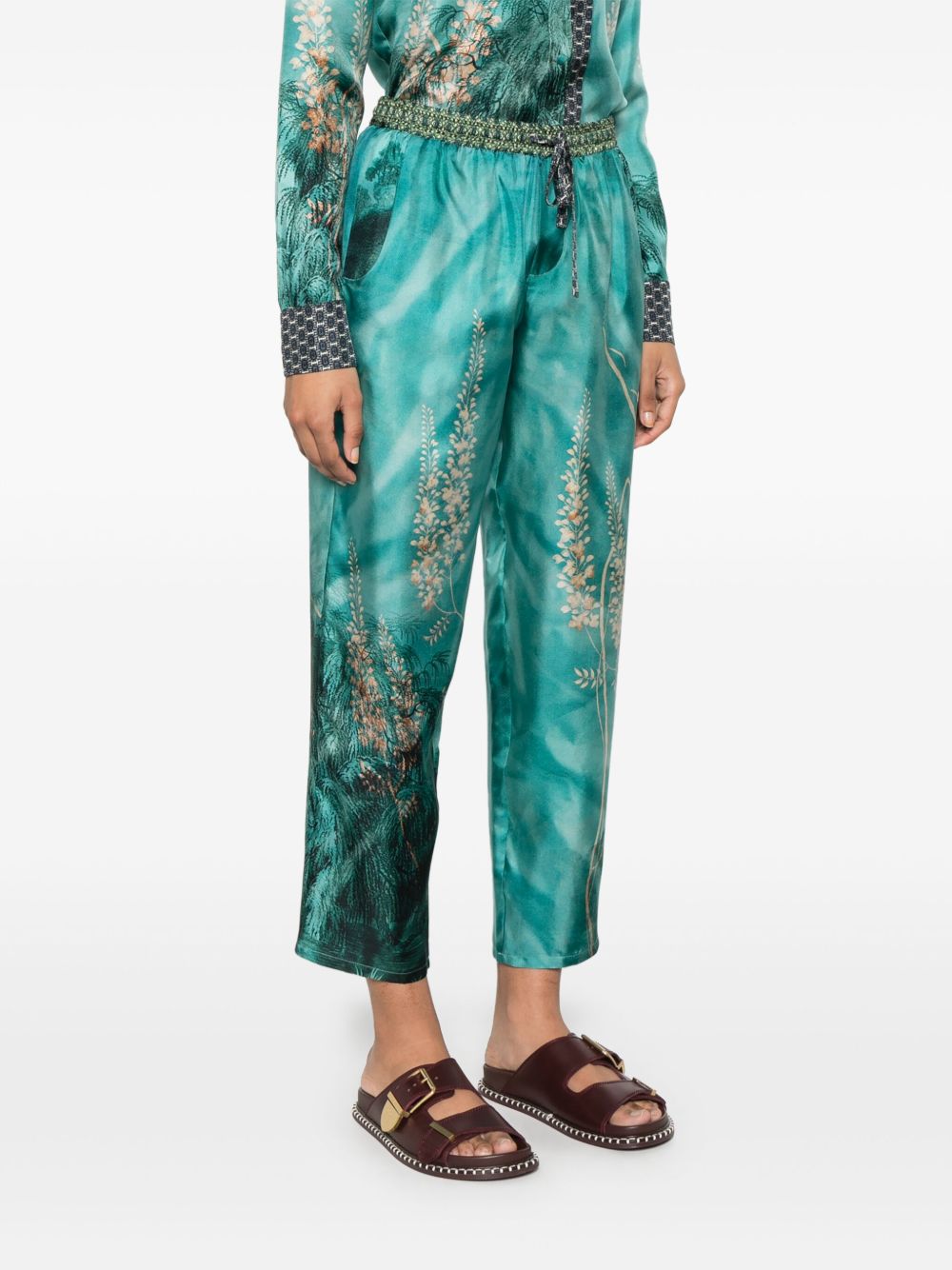 Pierre Louis Mascia Aloe Silk Trousers In Blue