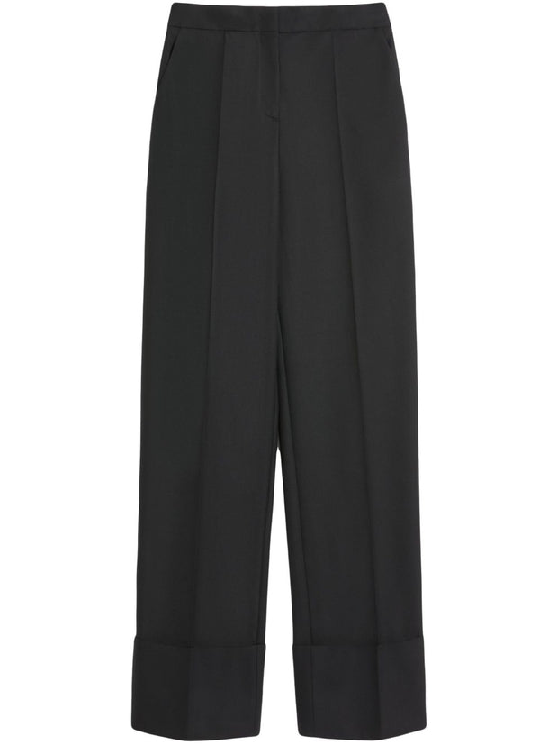 Valentino Wool Straight Leg Trousers In Black