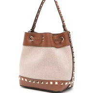 Valentino Garavani Rockstud Canvas Bucket Bag - Leather Brown