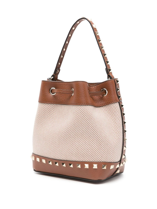 Valentino Garavani Rockstud Canvas Bucket Bag - Leather Brown