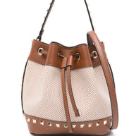 Valentino Garavani Rockstud Canvas Bucket Bag - Leather Brown
