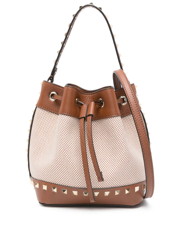 Valentino Garavani Rockstud Canvas Bucket Bag - Leather Brown