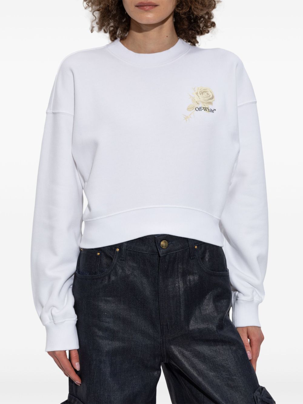 Off White Graphic Print Cropped Sweatshirt In White