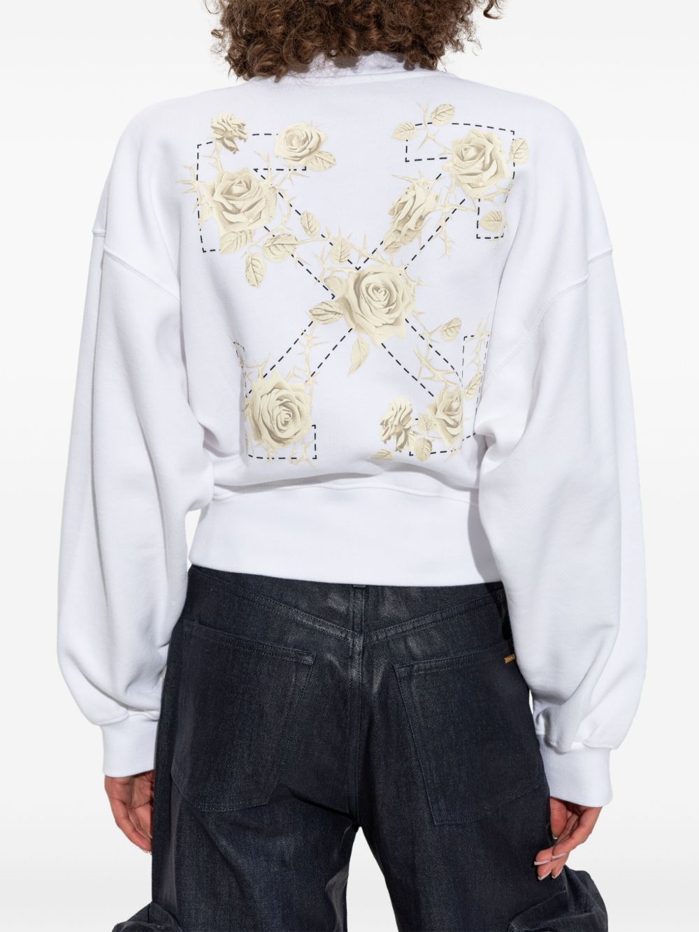 Off White Graphic Print Cropped Sweatshirt In White