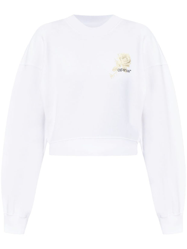 Off White Graphic Print Cropped Sweatshirt In White