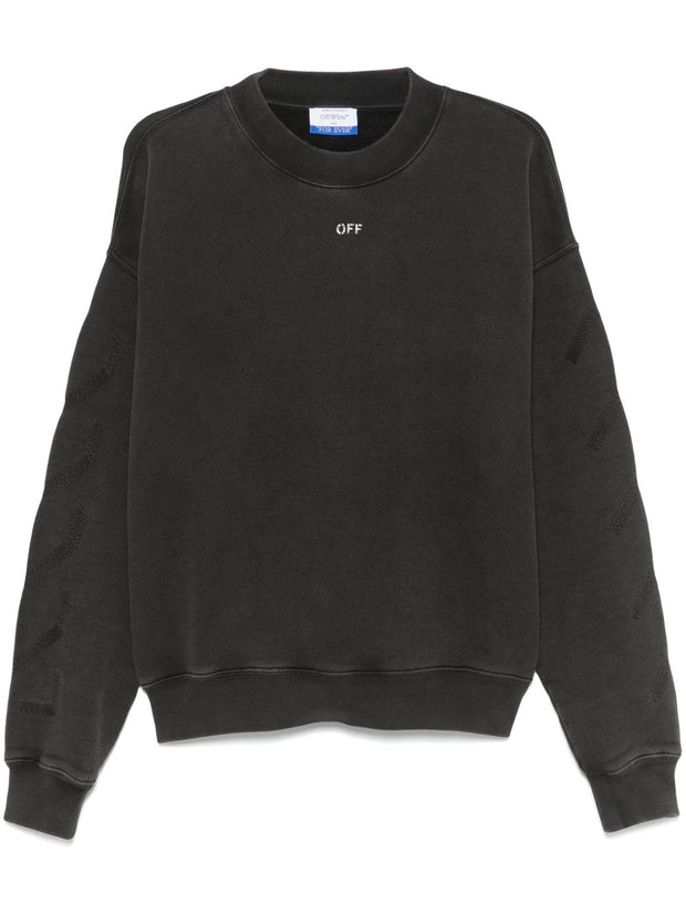 Off White Crew Neck Sweatshirt In Black
