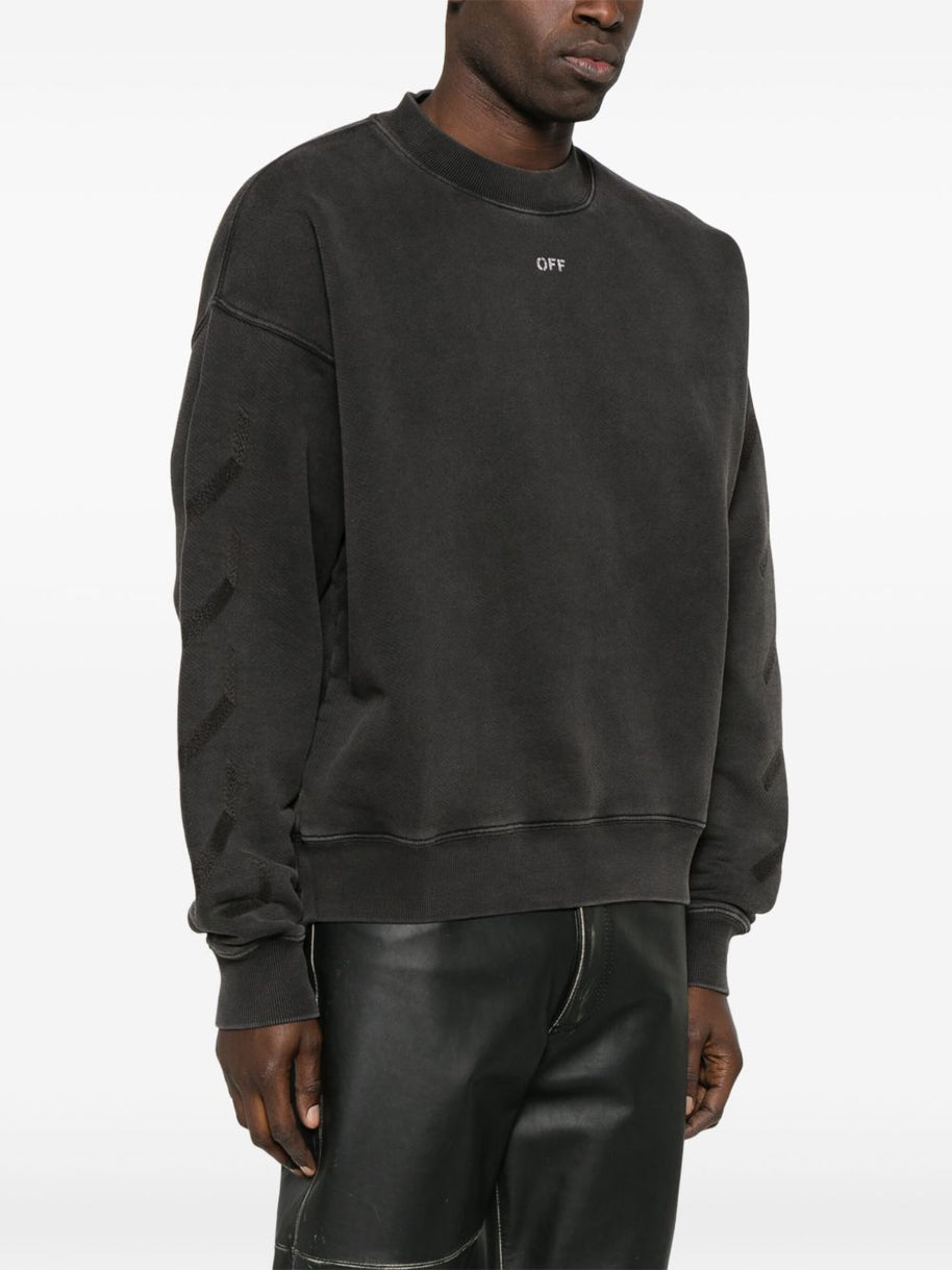 Off White Crew Neck Sweatshirt In Black