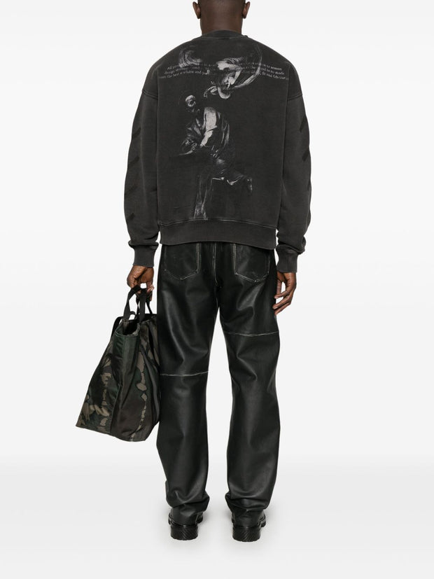 Off White Crew Neck Sweatshirt In Black