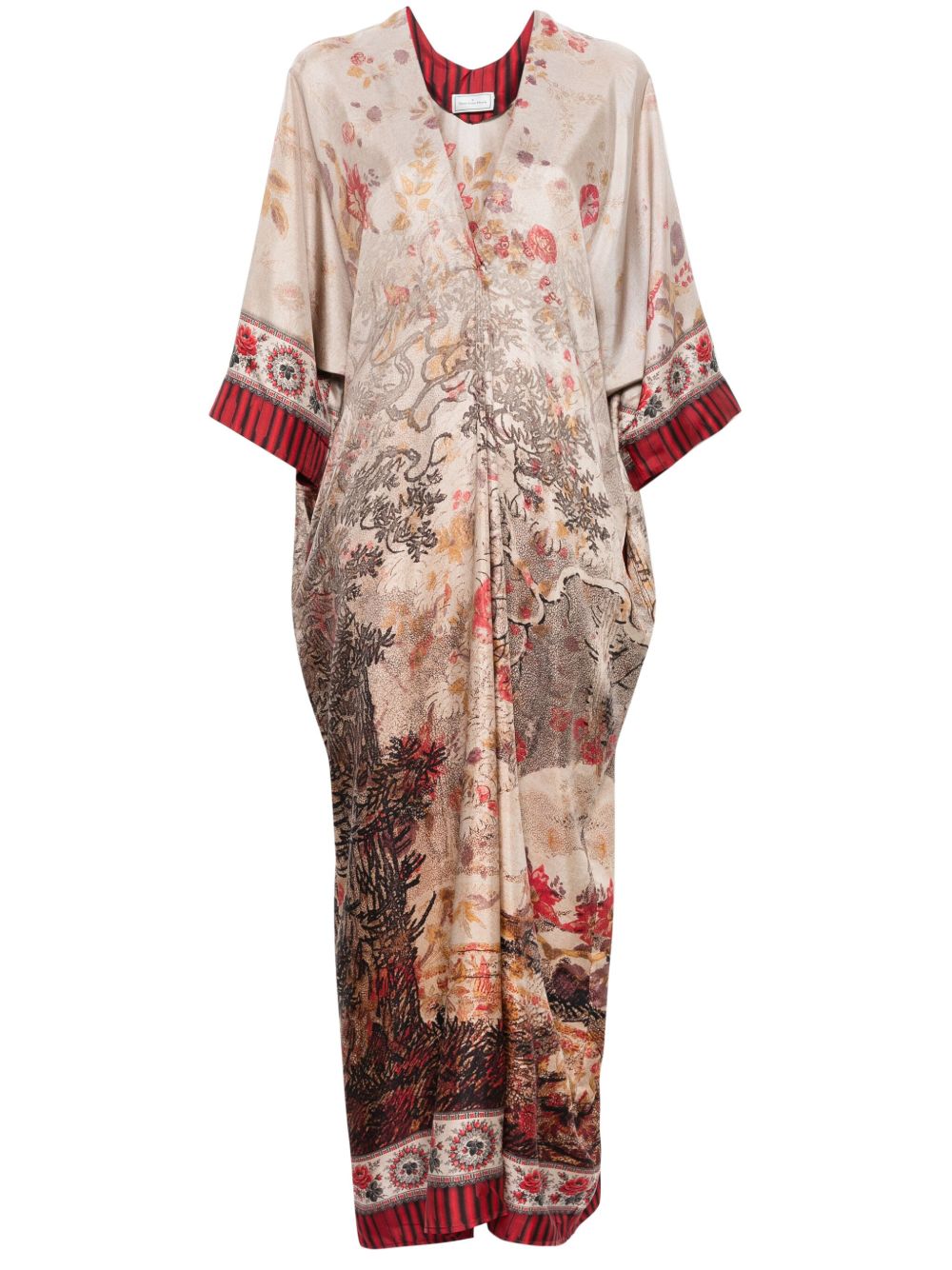 Pierre Louis Mascia Silk Maxi Dress In Brown