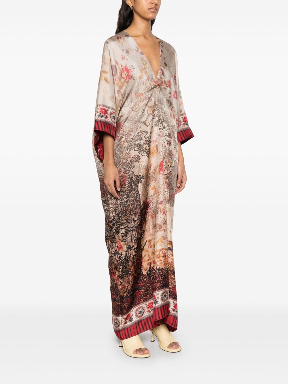 Pierre Louis Mascia Silk Maxi Dress In Brown