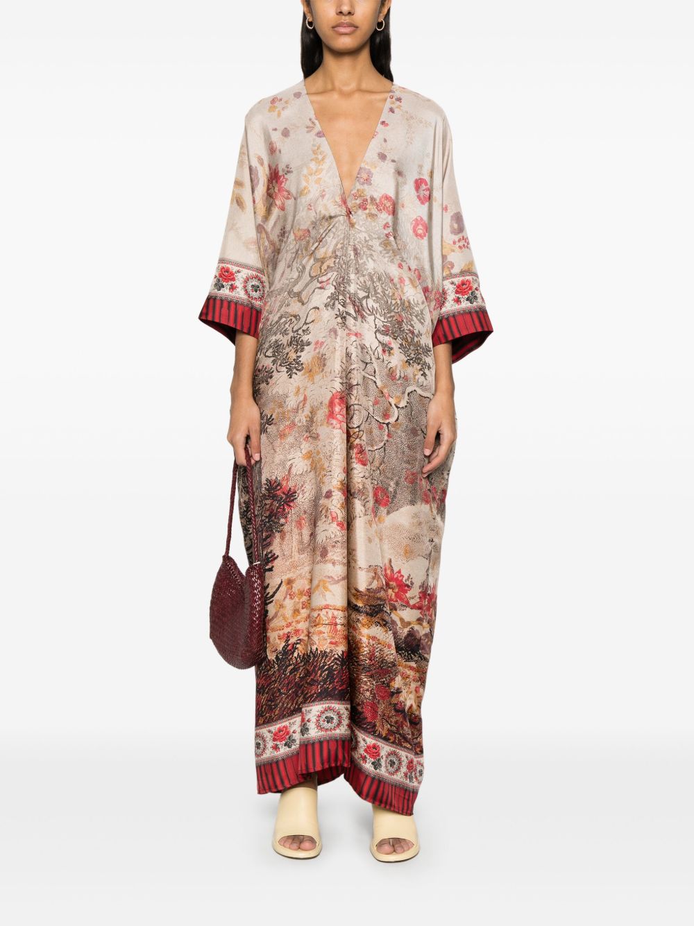 Pierre Louis Mascia Silk Maxi Dress In Brown