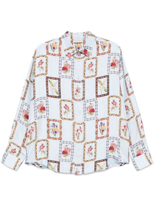 Pierre Louis Mascia Aloegots Graphic Print Silk Shirt in Blue