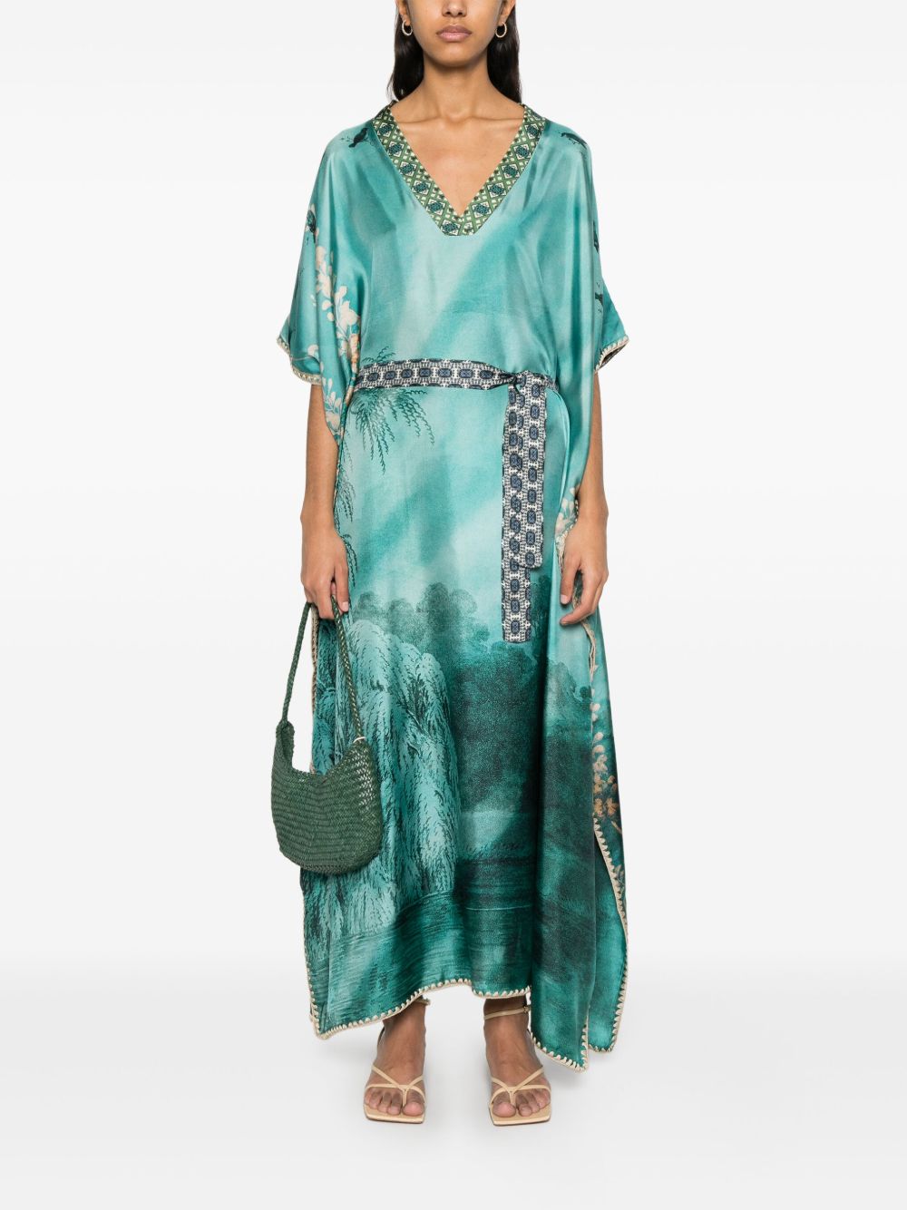 Pierre Louis Mascia Silk Maxi Dress In Blue