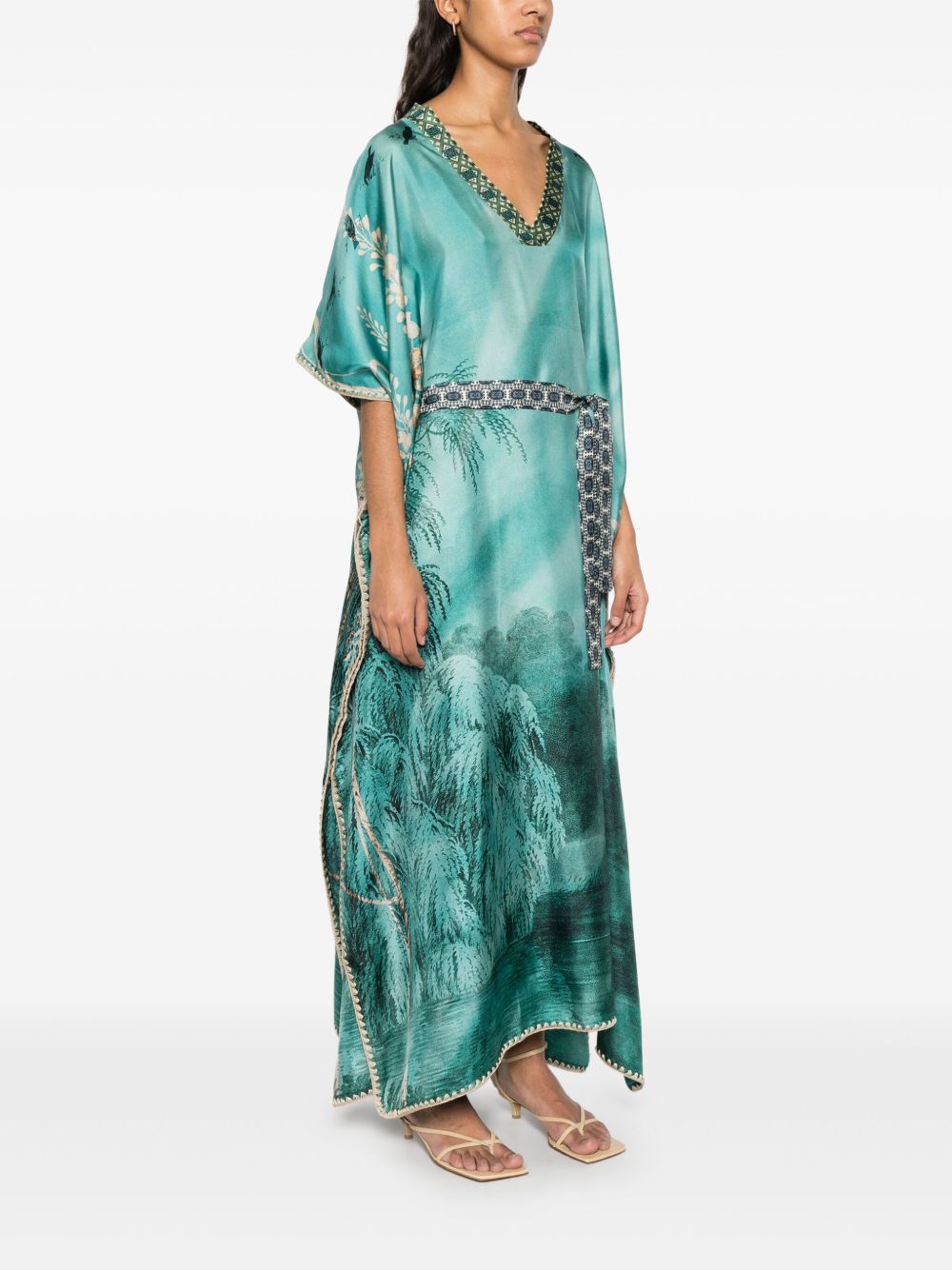 Pierre Louis Mascia Silk Maxi Dress In Blue